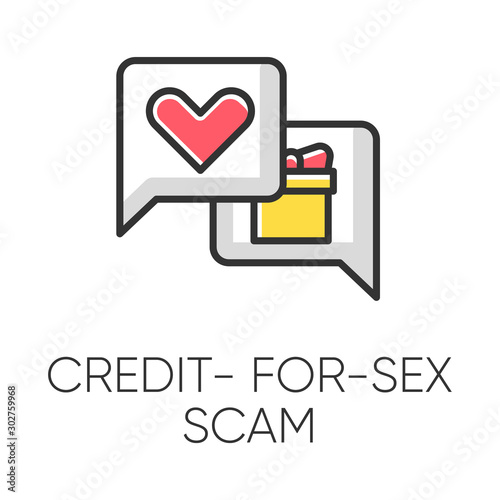 Credit-for-sex scam color icon. Sexual favours. Dating, hookup fraud. Internet, web love scam. Cyber extortion. Malicious practice. Fraudulent scheme. Isolated vector illustration
