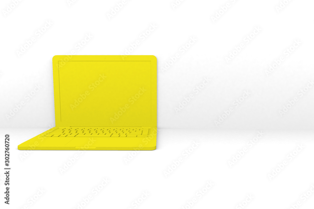 Isolated 3D render laptop computer. Yellow color ,white background Isolated 3D render laptop computer. Yellow color ,white background