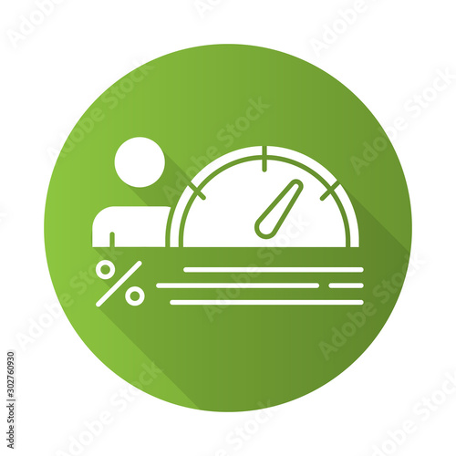 Credit score green flat design long shadow glyph icon. Increasing personal interest rate diagram. Growing finances infographic. Economy chart with arrow. Vector silhouette illustration