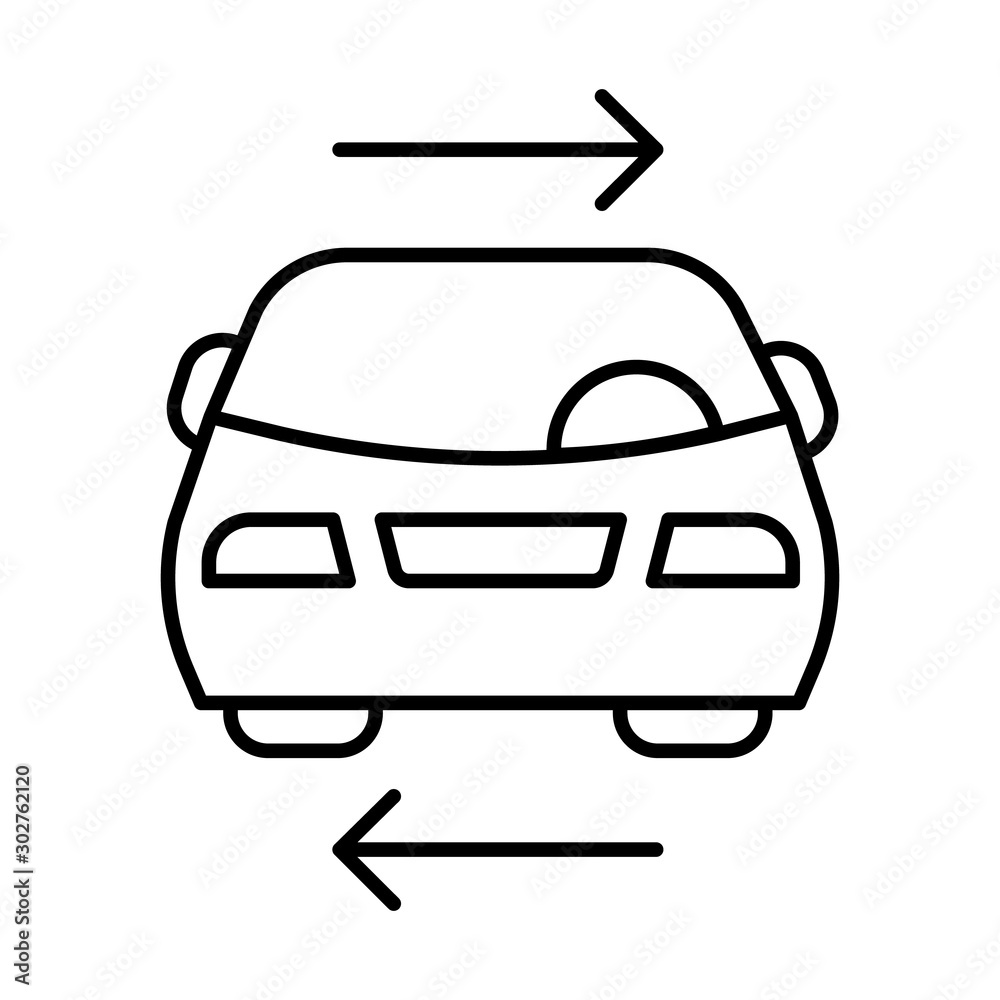 Shared car service linear icon. Vehicle for rent. Carpooling. Ride sharing. Carshare. Lift sharing. Parking. Thin line illustration. Contour symbol. Vector isolated outline drawing. Editable stroke Shared car service linear icon. Vehicle for rent. Carpooling. Ride sharing. Carshare. Lift sharing. Parking. Thin line illustration. Contour symbol. Vector isolated outline drawing. Editable stroke