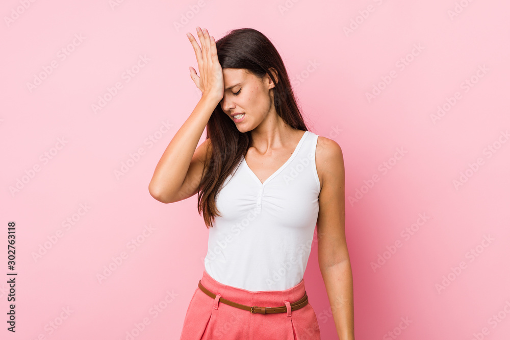 Young cute woman forgetting something, slapping forehead with palm and closing eyes. Young cute woman forgetting something, slapping forehead with palm and closing eyes.