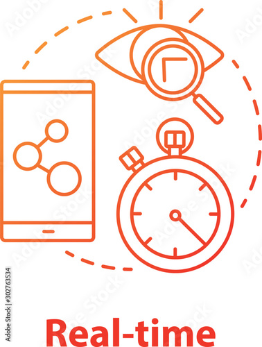 Real-time concept icon. Software development tools idea thin line illustration. Mobile device programming and coding. Application management and optimization. Vector isolated outline drawing