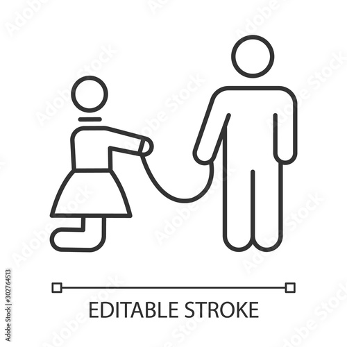 Sexual slavery linear icon. Violation of female rights. Abusing woman. Sex with no consent. Crime offense. Thin line illustration. Contour symbol. Vector isolated outline drawing. Editable stroke
