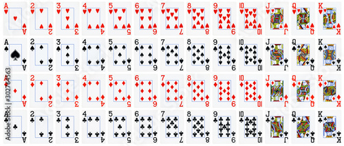 Full set of playing cards isolated on white background - High quality. photo