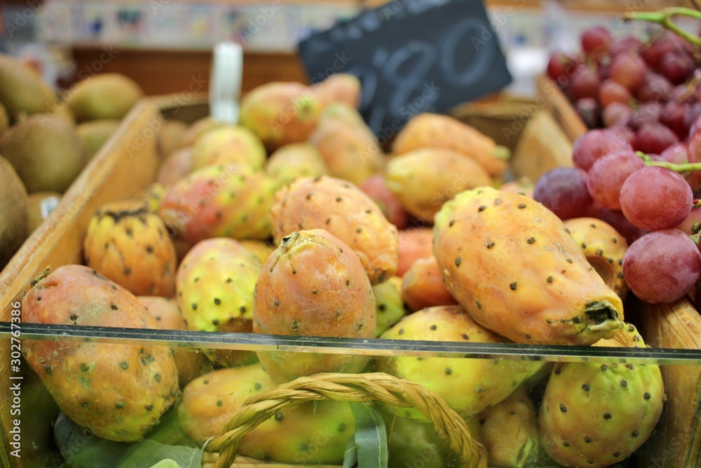 Close-up of exotic fruit called tunas or prickly pear