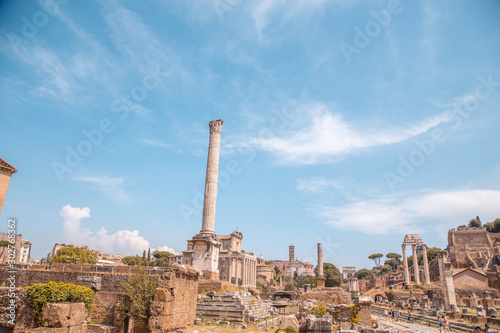 Rome July 31, 2015: ruins of columns in Rome Italy