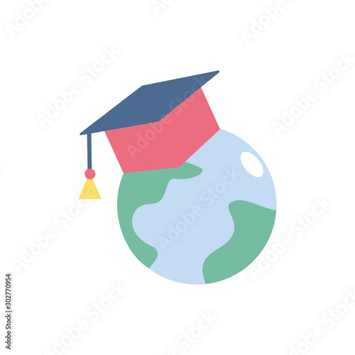 world graduation hat school education learning flat style