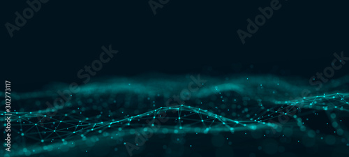 Futuristic abstract mesh. Wave with the connection of dots and lines. 3D rendering.
