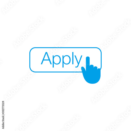 Apply button with hand cursor for web form submission, campaign participation banners, blogs, content updates and news feed. Stock Vector illustration isolated on white background.