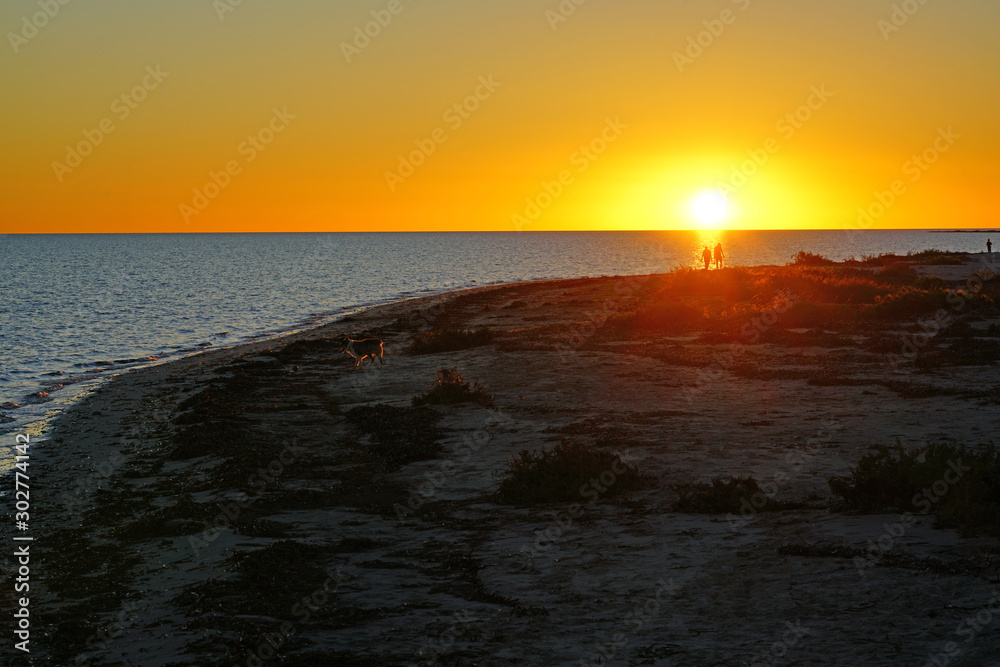 Colorful sunset sky over Shark Bay in Denham, Western Australia