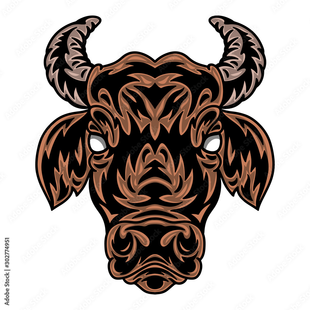 Fototapeta premium Vintage cow face. Heading vintage style Isolated on a white background.