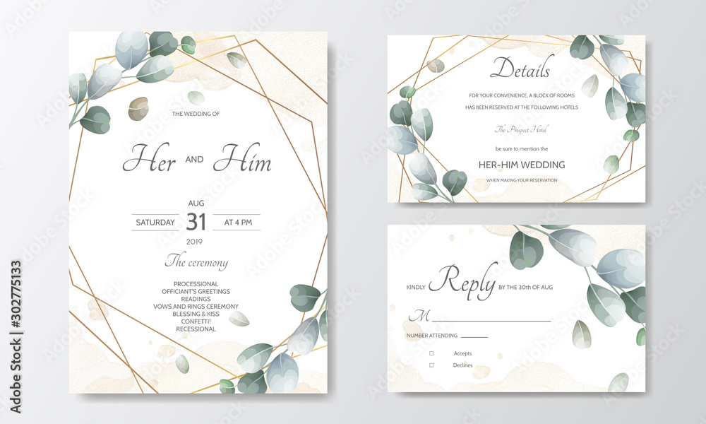 hand drawn green leaves wedding invitation card Stock Vector | Adobe Stock
