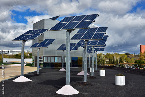 A solar panels on the modern 'Plaza Mayor' in Autonomous University of Madrid, Spain photo