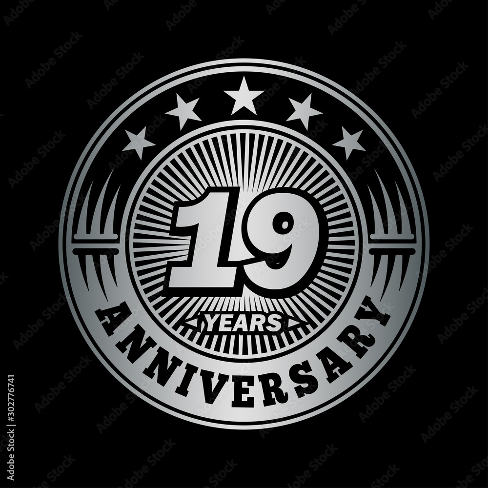 19 years anniversary celebration logo design. Vector and illustration.