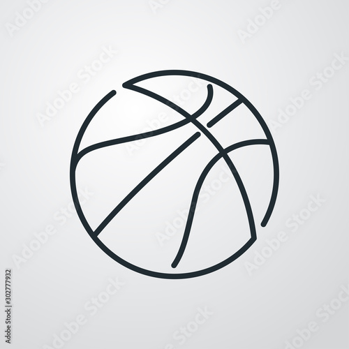 Icono plano lineal pelota de baloncesto en fondo gris