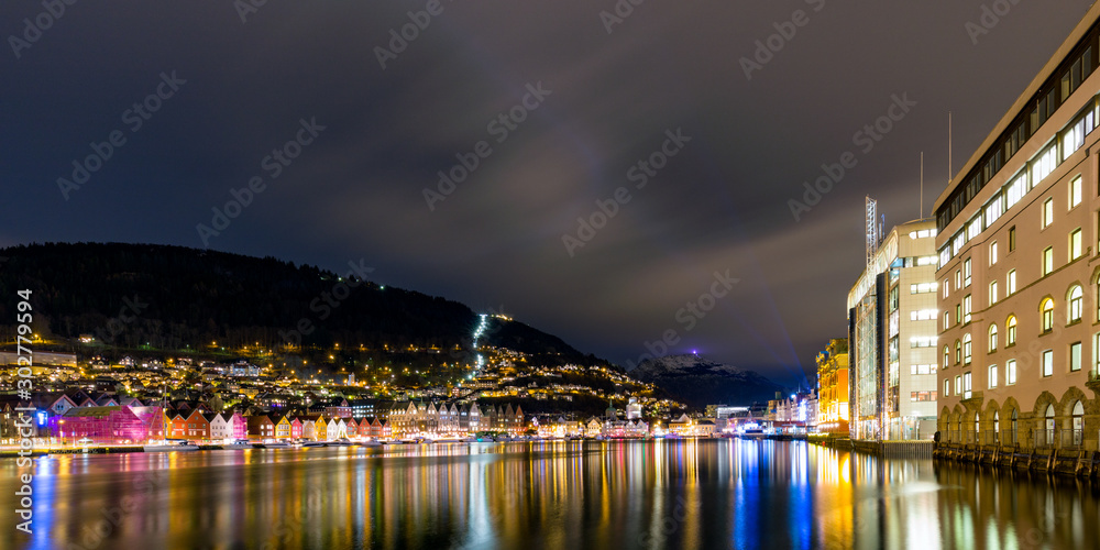 Cityscape of Bergen during night