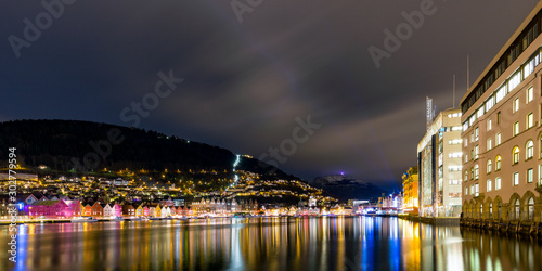 Cityscape of Bergen during night