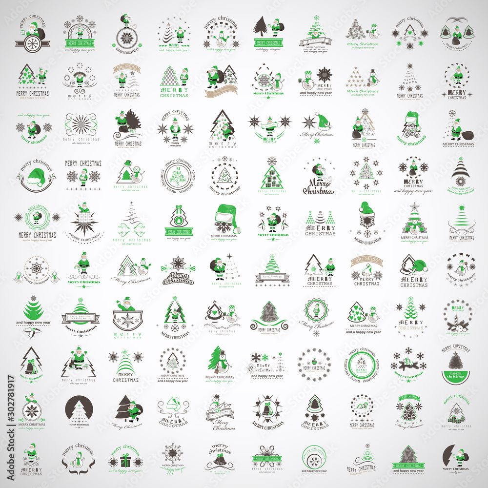 Christmas Icons And Elements Set - Isolated On Gray Background - Vector Illustration, Collection Of Xmas Icons For Sign, Symbol, Christmas Tree, Santa Claus Icon And Logo. Merry Christmas Typography Christmas Icons And Elements Set - Isolated On Gray Background - Vector Illustration, Collection Of Xmas Icons For Sign, Symbol, Christmas Tree, Santa Claus Icon And Logo. Merry Christmas Typography