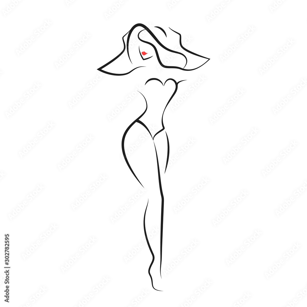 Woman in a swimsuit and a hat Woman in a swimsuit and a hat