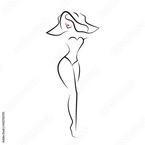 Woman in a swimsuit and a hat