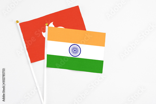 Free Download India and Hong Kong stick flags on white background. High quality fabric, miniature national flag. Peaceful global concept.White floor for copy space. - GFXLoad