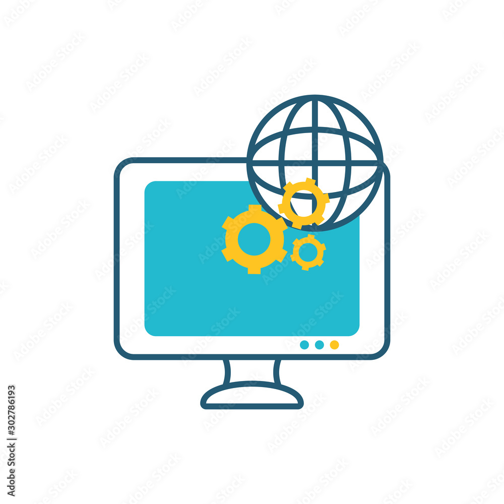 desktop with browser and gears machine settings