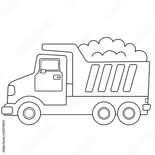 Coloring Page Outline Of cartoon lorry or dump truck. Construction vehicles. Coloring book for kids.