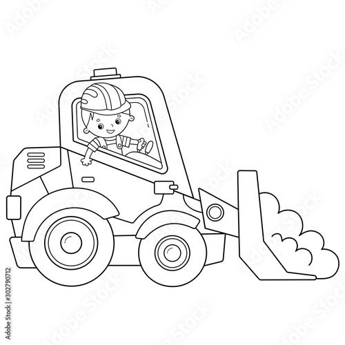 Coloring Page Outline Of cartoon bulldozer. Construction vehicles. Coloring book for kids.