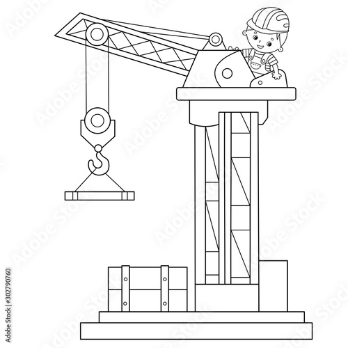 Coloring Page Outline Of elevating crane. Construction vehicles. Coloring book for kids.
