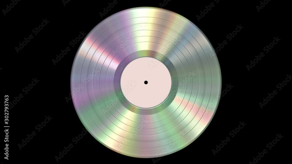 Iridescent Realistic Platinum Vinyl Record On Black Background With Alpha Channel. Seamless Looped. 4K. Ultra High Definition. 3840x2160. 3D Animation. Iridescent Realistic Platinum Vinyl Record On Black Background With Alpha Channel. Seamless Looped. 4K. Ultra High Definition. 3840x2160. 3D Animation.