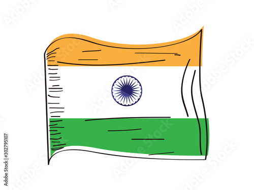 Flag of India. Hand drawing - Vector illustration