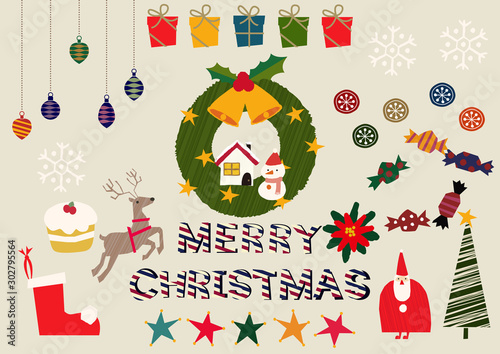 クリスマスの為のイラスト素材集。アイコン。クリスマスのイメージ。
