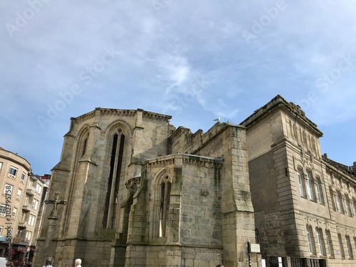 Pontevedra, Pontevedra / Spain - July 6 2018: View of the ruins of the ancient convent of Santo Domingo in the city of Pontevedra during a sunny day