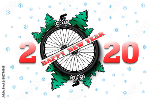 Happy new year 2020 and bicycle wheel