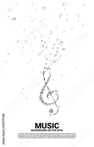 Vector music melody note dancing flow . Concept background for song and concert theme.