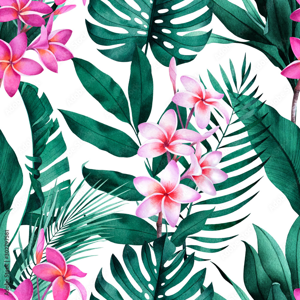 Fototapeta Tropikalny wzór z kwiatów plumeria, egzotycznych m