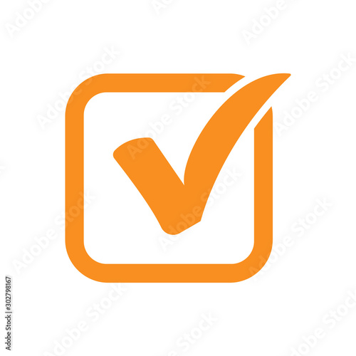 Yellow check mark icon in a box. vector illustration