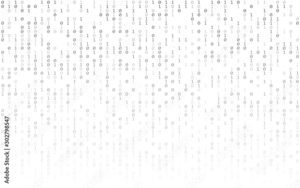 Binary code on white background. Matrix concept with falling digits. Abstract data concept. Running random numbers on light backdrop. Digital wallpaper. Vector illustration - obrazy, fototapety, plakaty 