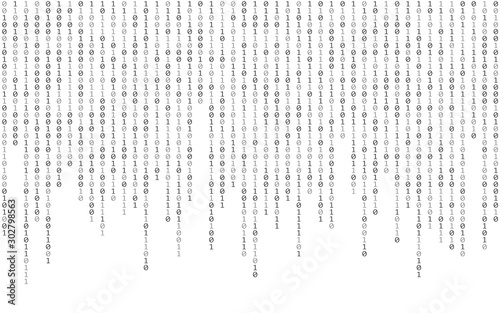 Binary code on white background. Running digits concept. Falling numbers on light wallpaper. Matrix backdrop. 0 and 1 symbols. Hacker template. Vector illustration