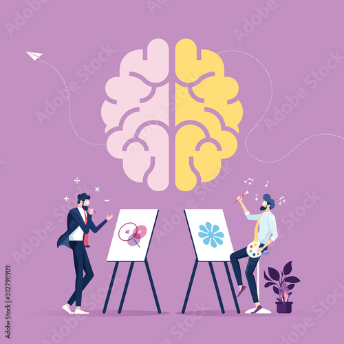 Left and right human brain concept-Creative part and logic part with social and business vector