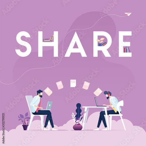 Share concept vector-Businessman using tablet pc for sharing data