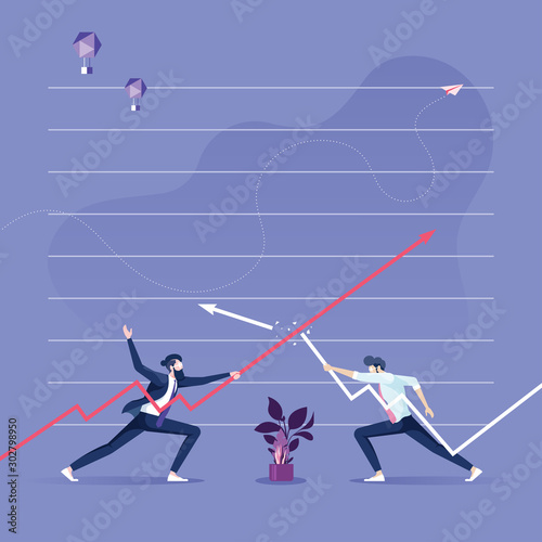 Two businessman keep the arrows against each other-Business competition concept