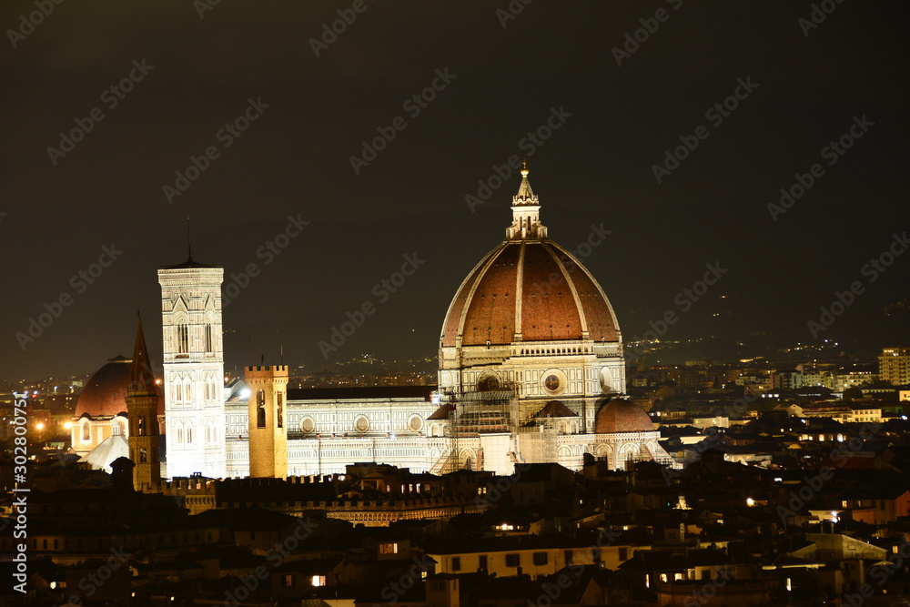 The skyline of Florence Italy at nughttime