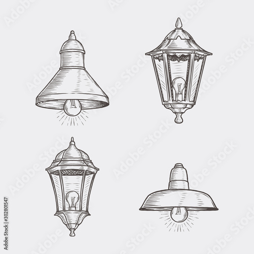 Hand drawing vintage street Lamp vector illustration