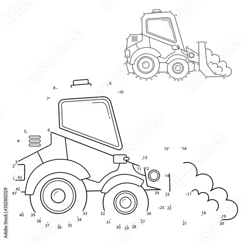 Puzzle Game for kids: numbers game. Bulldozer. Construction vehicles. Coloring book for kids.