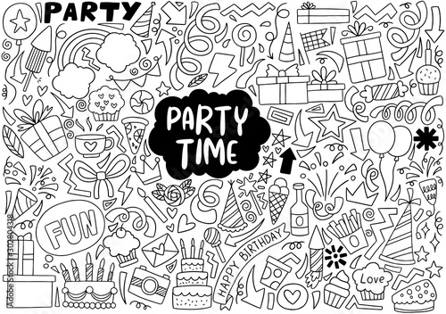 Fototapeta Naklejka Na Ścianę i Meble -  hand drawn party doodle happy birthday Ornaments background pattern Vector illustration