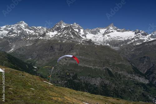 paraglider taking off from Riffelberg, Switzerland