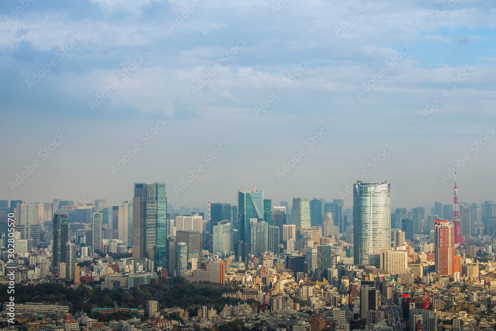 日本 東京 高層ビルのある風景　typical sight of Tokyo, Japan - obrazy, fototapety, plakaty 
