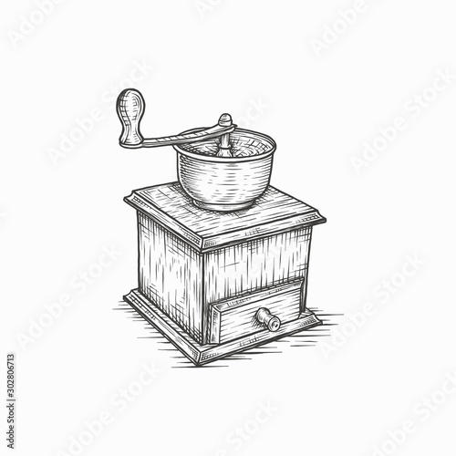 Hand drawn vintage coffee grinder vector illustration