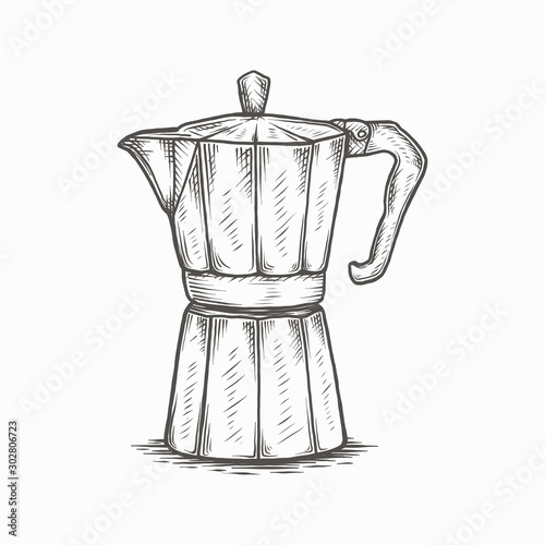 Hand drawn vintage moka pot vector illustration